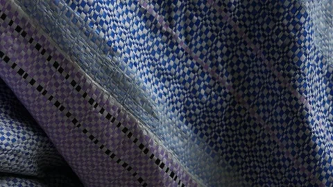 Macro Close-Up Blue White Checkered Woven Plastic Sack Vídeo Stock 337873178