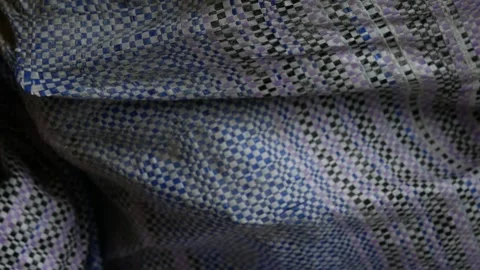Macro Close-Up Blue White Checkered Woven Plastic Sack Видео 337873181