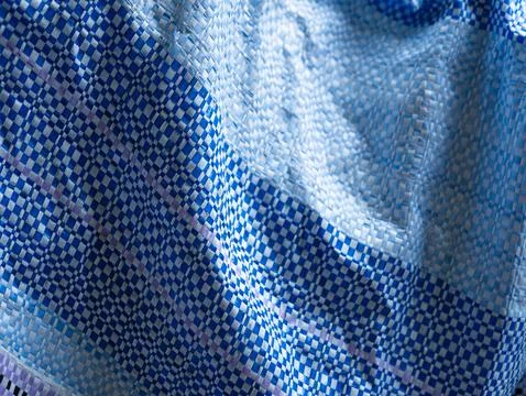 Macro Close-Up Blue White Checkered Woven Plastic Sack Fabric Texture Abstr.. Stock Photos