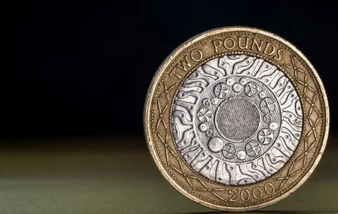 Macro Close Up of a British Two Pound Coin Stock Photos
