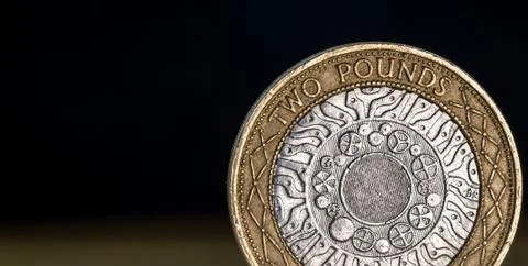 Macro Close Up of a British Two Pound Coin Stock Photos