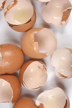 Macro Close Up of Broken Brown Eggshells Stock Photos