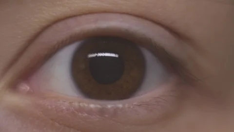Macro close up brown woman’s eye blinking. Eyelid, eyelash, brown iris, face. Stock Footage 121882858