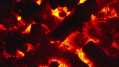Macro Close-up Burning Firewood and Glowing Embers Seamless Loop with Sound Video stock 344951087