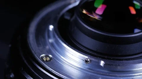 Macro close up of camera lens mount rotating around Stock Footage 70240335