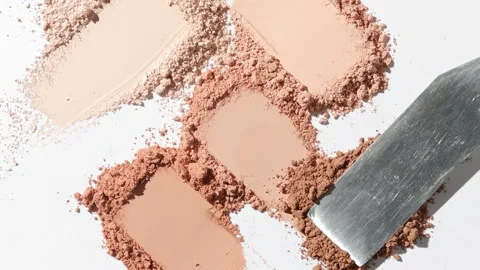 Macro close-up of chaotic beige powder smears for foundation Stock Footage 341664690