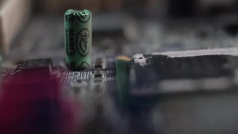 Macro Close Up of Computer Motherboard Electronic Elements on Board Stock Footage 328593106