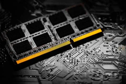 Macro Close up of computer RAM chip and motherboard Macro Close up of comp... Stock Photos