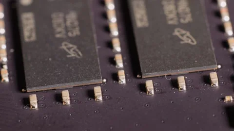 Macro Close Up of Computer RAM Module Memory Chips and Circuitry 库存影片 327830653