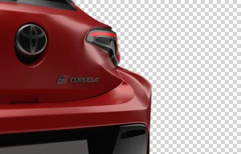 Macro close-up of Corolla badge on the rear trunk of Toyota GR 2025 model w.. Stock Illustration