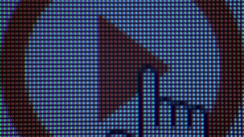 Macro Close-Up of Cursor Clicking Play Button on LCD Screen Видео 336560454