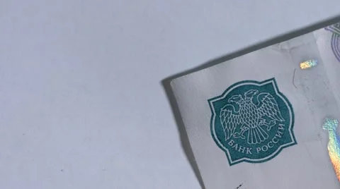 Macro close up dolly shot of the 1000 rubles  Video stock 60323189