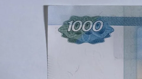 Macro close up dolly shot of the 1000 rubles  Video stock 60329023