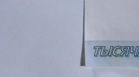 Macro close up dolly shot of the 1000 rubles Video stock 60330428