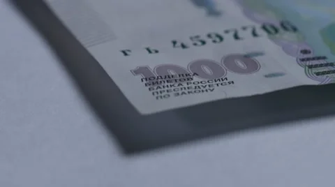 Macro close up dolly shot of the 1000 rubles Video stock 60331616