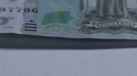 Macro close up dolly shot of the 1000 rubles  Video stock 60331728
