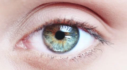 Macro Close up eye blinking. Young Woman is opening and closing beautiful eye