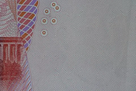 Macro close up of fine geometric security line pattern texture on Chinese b.. Stock Illustration