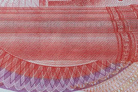 Macro close up of fine geometric security line pattern texture on Chinese b.. Stock Photos