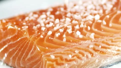 Macro Close-Up of Fresh Salmon Meat Stock Footage 318409986