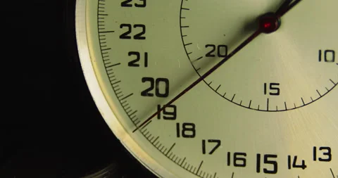 Macro close up of the front face of old, worn, vintage Stopwatch, Timer. 13-23 Stock Footage 143435278