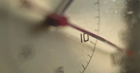 Macro close up of the front face of old, worn, vintage Stopwatch, Timer. 10sec. Stock Footage 143435917