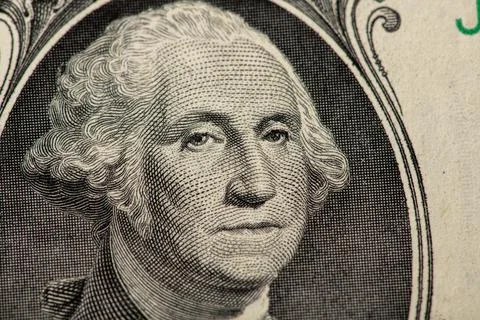 Macro close-up of George Washington on a US one dollar bill. American 1 dolla Stock Illustration