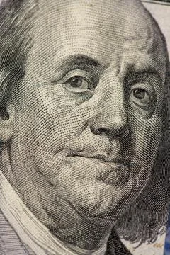 Macro close-up of George Washington on a US 100 dollar bill. Detailed hundred 스톡 일러스트