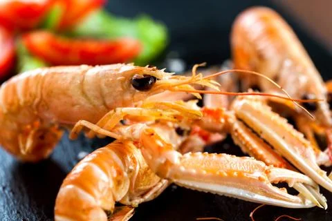 Macro close up of giant crawfish platter. Stock Photos