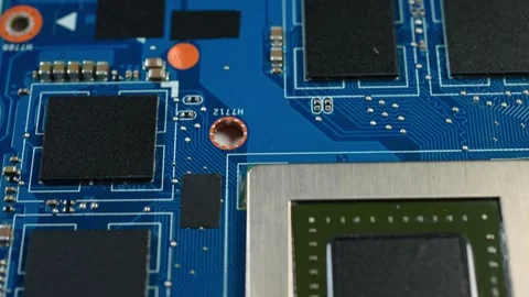 Macro close up of graphic processing unit chip GPU. High demand of GPU chip.. Vídeos de archivo 336114619