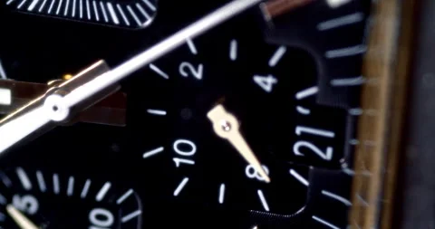 Macro Close Up of Hand Moving on Mechanical Watch Face Stock Footage 262105362