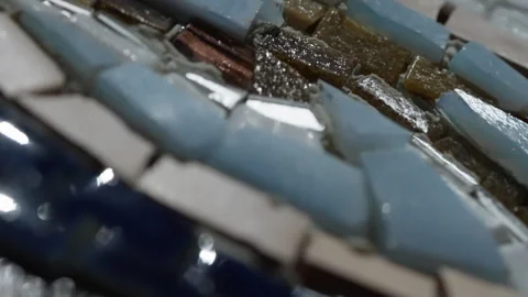 Macro close-up of a handcrafted ceramic mosaic with blue and white tesserae Stock Footage 327530767