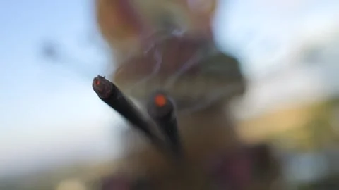 Macro Close up of Incesne Burning Bali Video stock 330476924