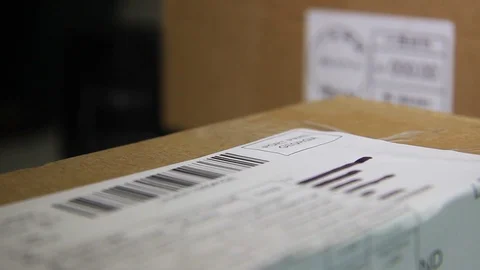 Macro Close-Up Of Information on the Parcel Package. Stock Footage 97868036