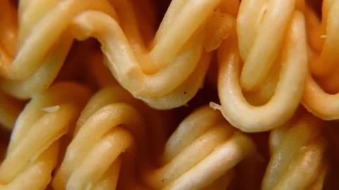Macro Close Up of Instant Noodles with Smooth Horizontal Camera Slide. Stock Footage 340028520