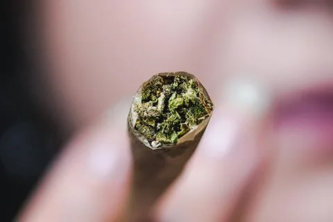 Macro close up of marijuana joint, selective focus. Stock-Fotos