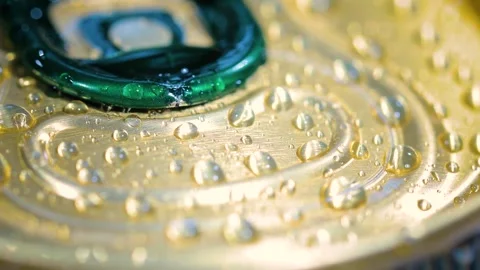 Macro close up of metal beverage can lid with condensation water droplets s.. Stock Footage 337344317
