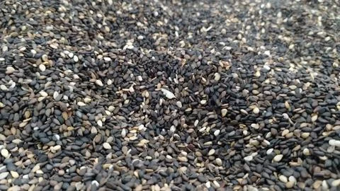 Macro Close-up of Mixed Black and White Sesame Seeds Stock Photos