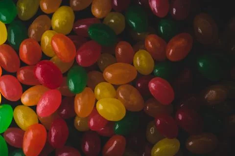 Macro close up of mixed colors jelly beans, selective focus Stock Photos
