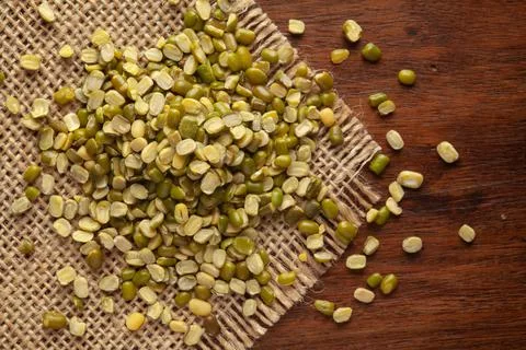 Macro Close-up of Organic split and unpolished Green Moong Dal (Vigna radiata Stock Photos