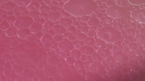 Macro Close Up of Pink Acrylic Paint Cells Moving Across Liquid Surface Stock Footage 342235983