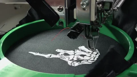 Macro Close Up of Precision High Tech Computerized Embroidery Machine Stitc.. 스톡 동영상 332206015