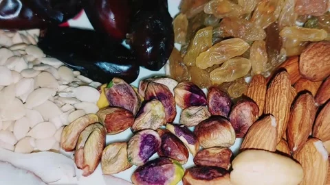 Macro Close Up Premium Dry Fruit Platter Healthy Superfoods Showcase Stock Footage 333541776