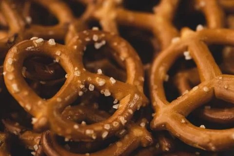 Macro close up of Pretzels snack, selective focus Stock Photos