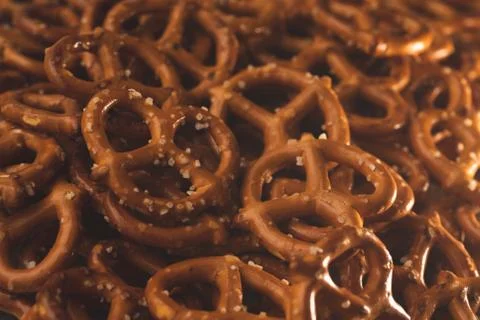 Macro close up of Pretzels snack, selective focus Stock Photos