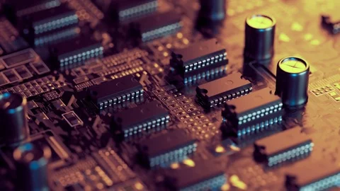Macro Close Up of a Printed Circuit Board with Microchips 動画素材 74466485