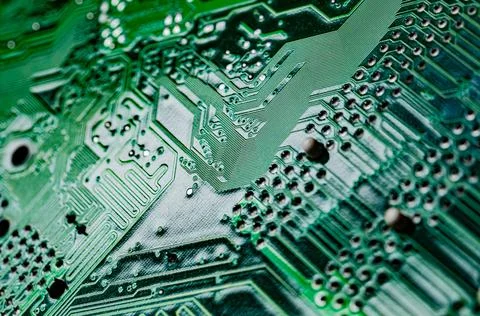 Macro Close up of printed wiring on PC circuit board 스톡 사진