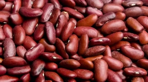 Macro close up of raw organic red kidney beans being scooped up by a wooden s Stock Footage 61531552