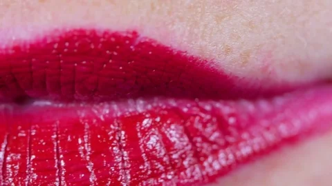 Macro close up of red female lips with very shallow depth of field Stock Footage 70243903