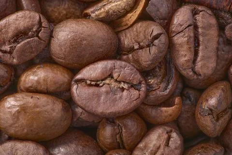 Macro Close-Up of Roasted Coffee Beans Texture Stock Photos